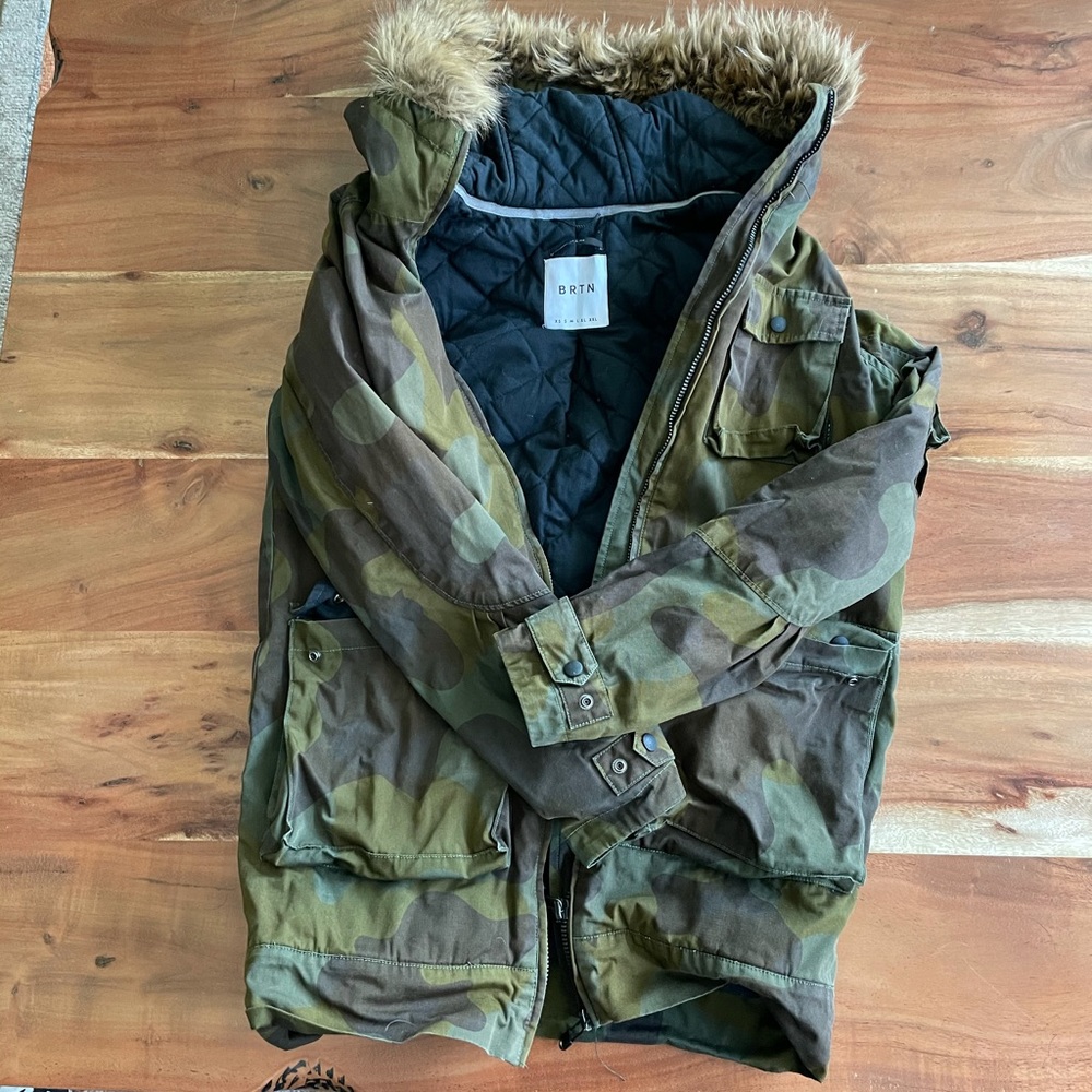 Burton Camo Snowboarding Jacket with Faux Fur Hood